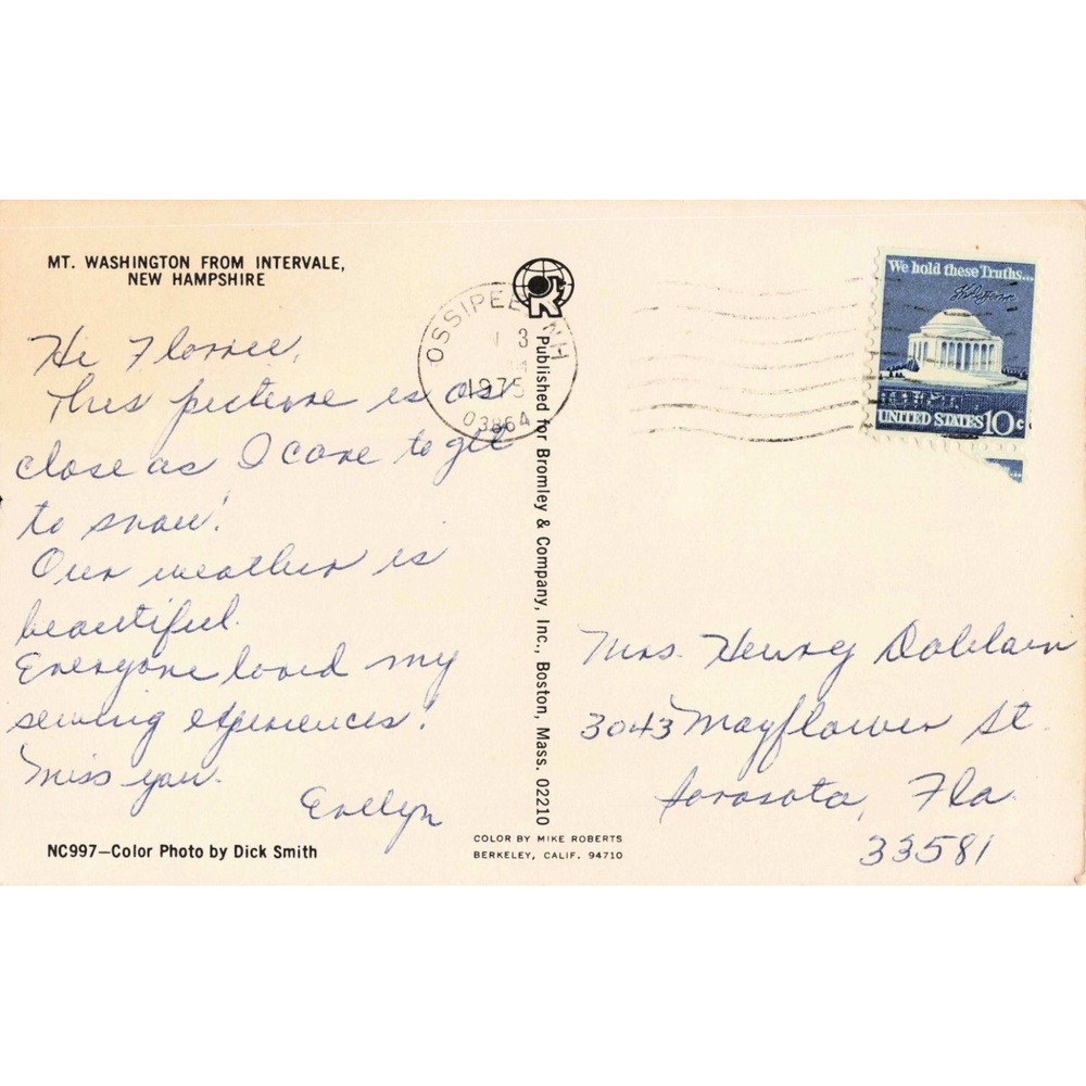 Vintage Mt Washington from Intervale NH Postcard 1975 Winter Scene Dick Smith - Picture 2 of 2
